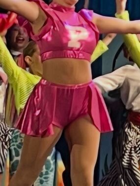 Metallic Hot Pink Ruffled Crop Top & Skirt Set dance/ Halloween costume